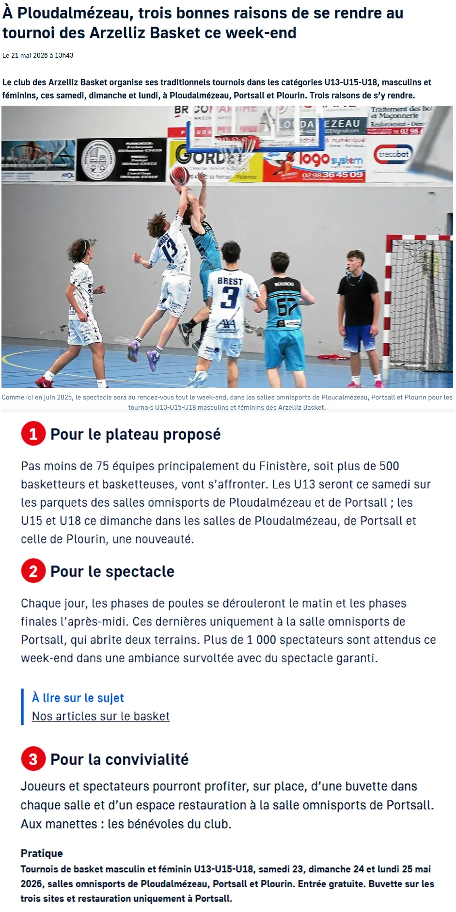 [Le Télégramme] À Ploudalmézeau, trois bonnes raisons de se rendre au tournoi des Arzelliz Basket ce week-end